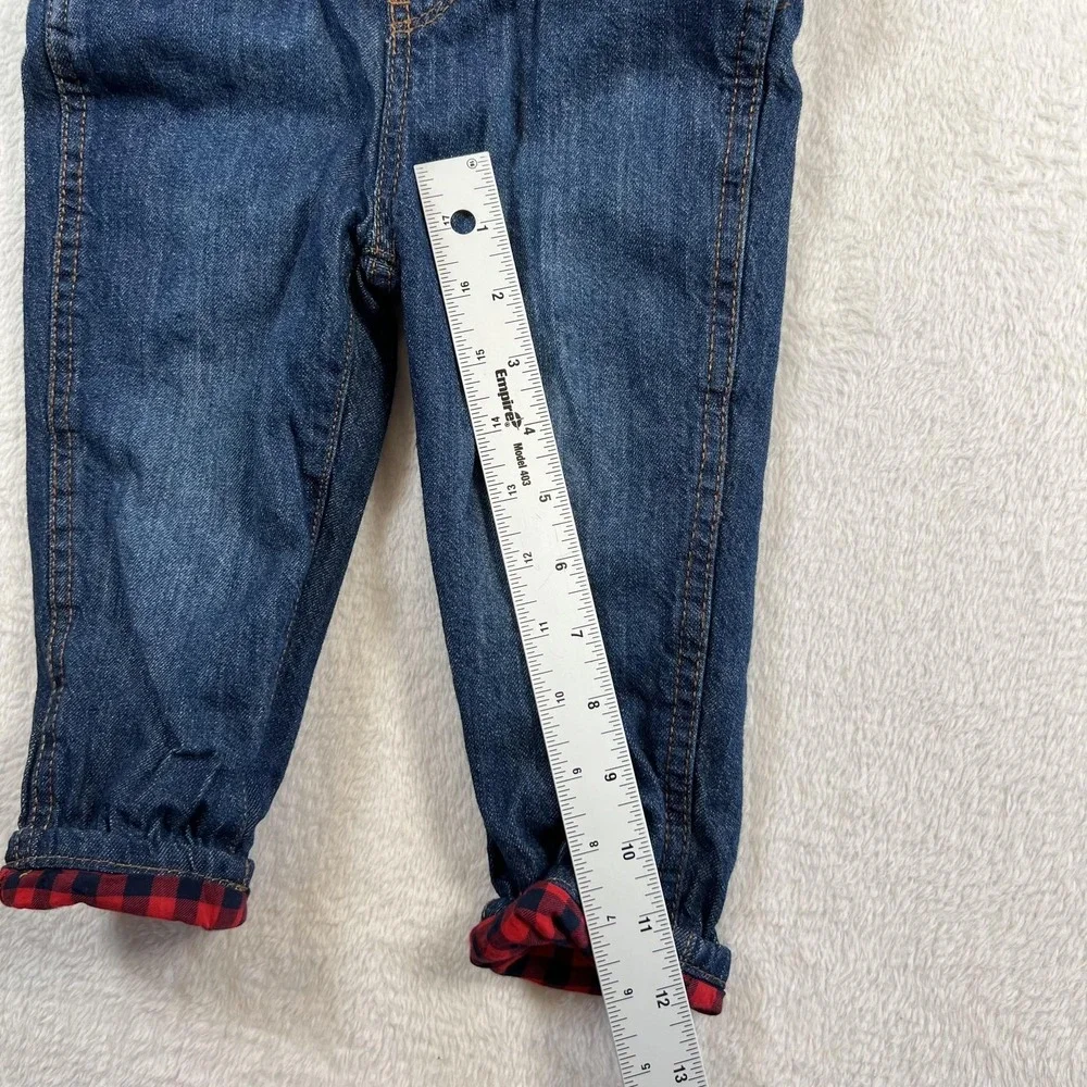 OshKosh B'gosh Overalls Kids 2T Blue Denim Lined Plaid Cuff Adjustable Strap